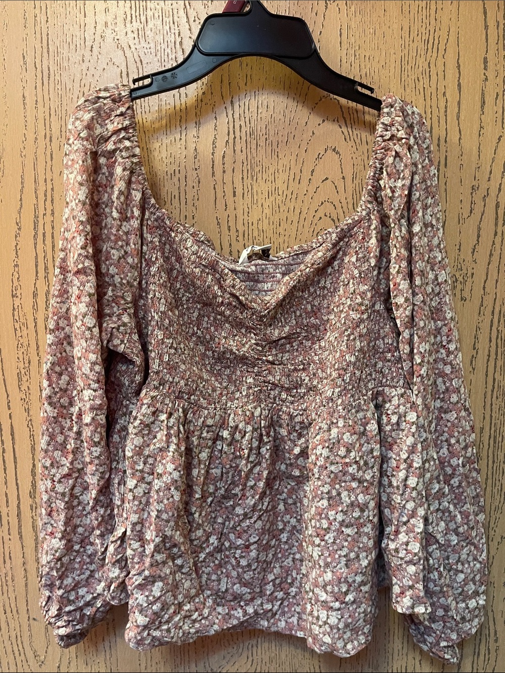 American Age Smocked Floral Top in Mauve and Cream